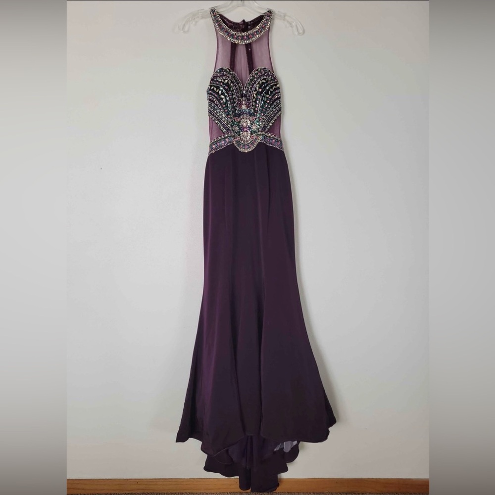 Ellie Wilde Deep Purple Embellished Prom Dress
